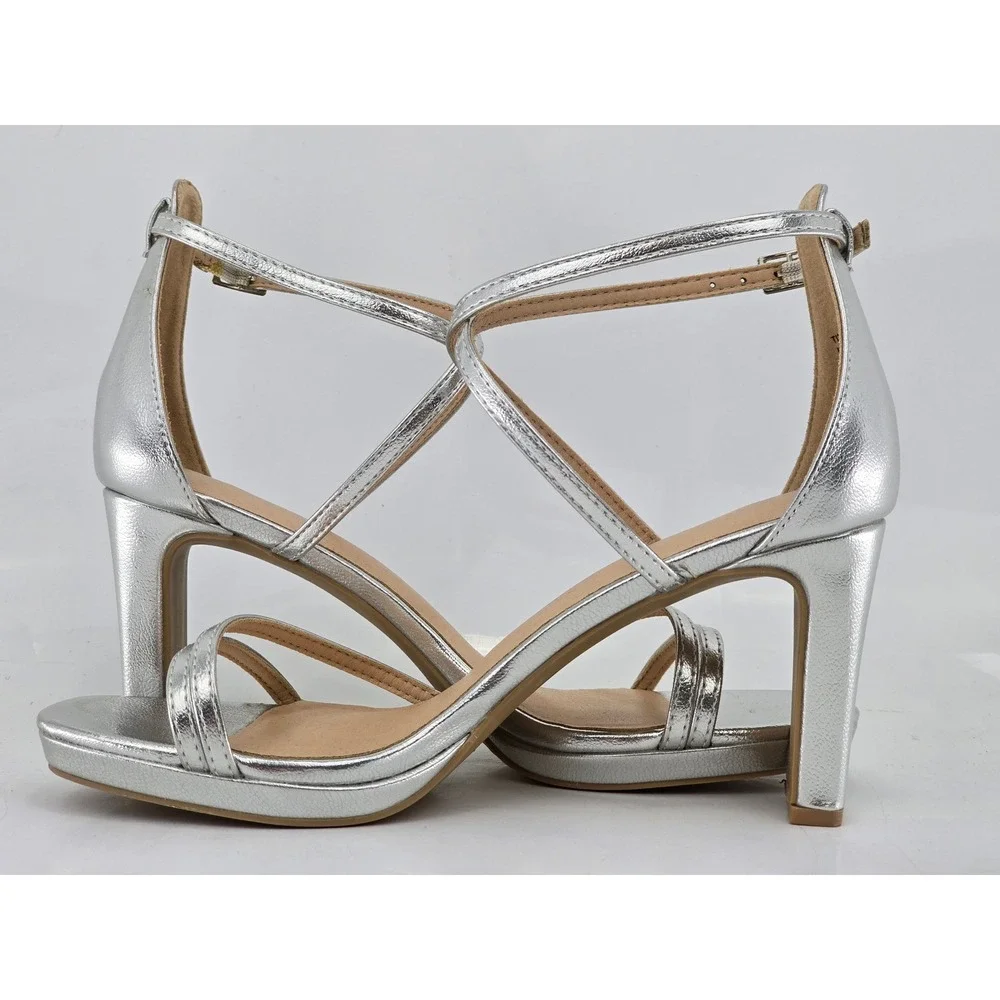 Chinese Laundry Strappy Platform Heels Womens 7.5 Silver Metallic - Excellent